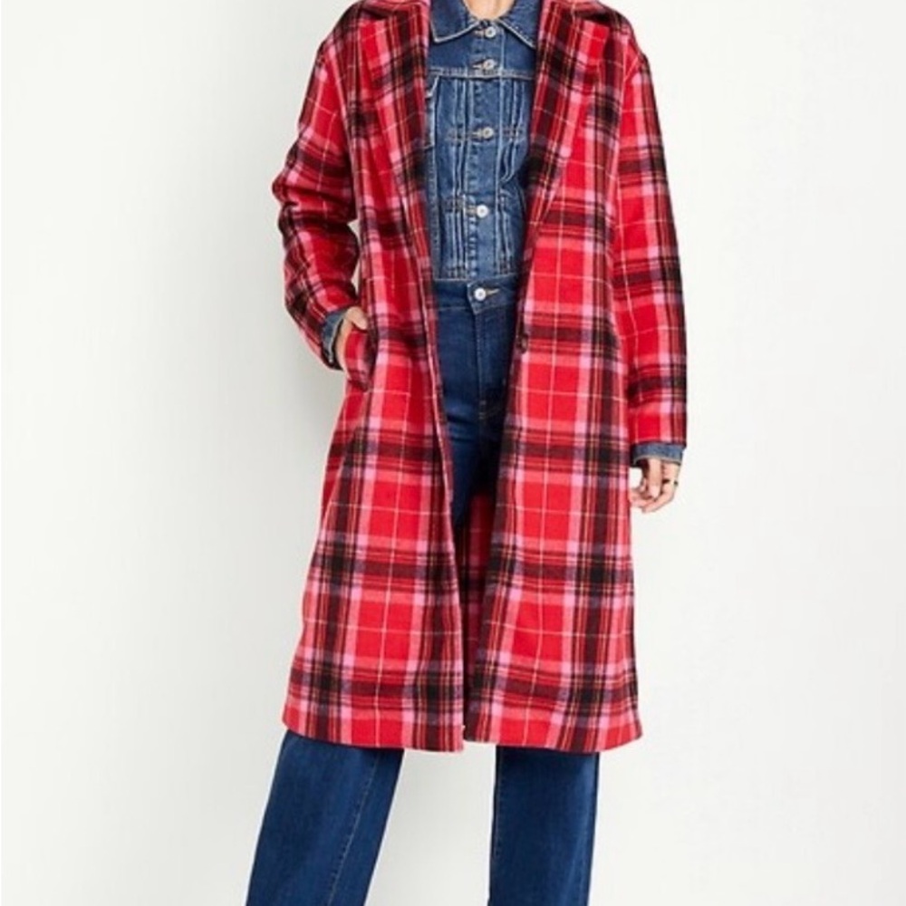 Red and pink Plaid Long Coat by old navy